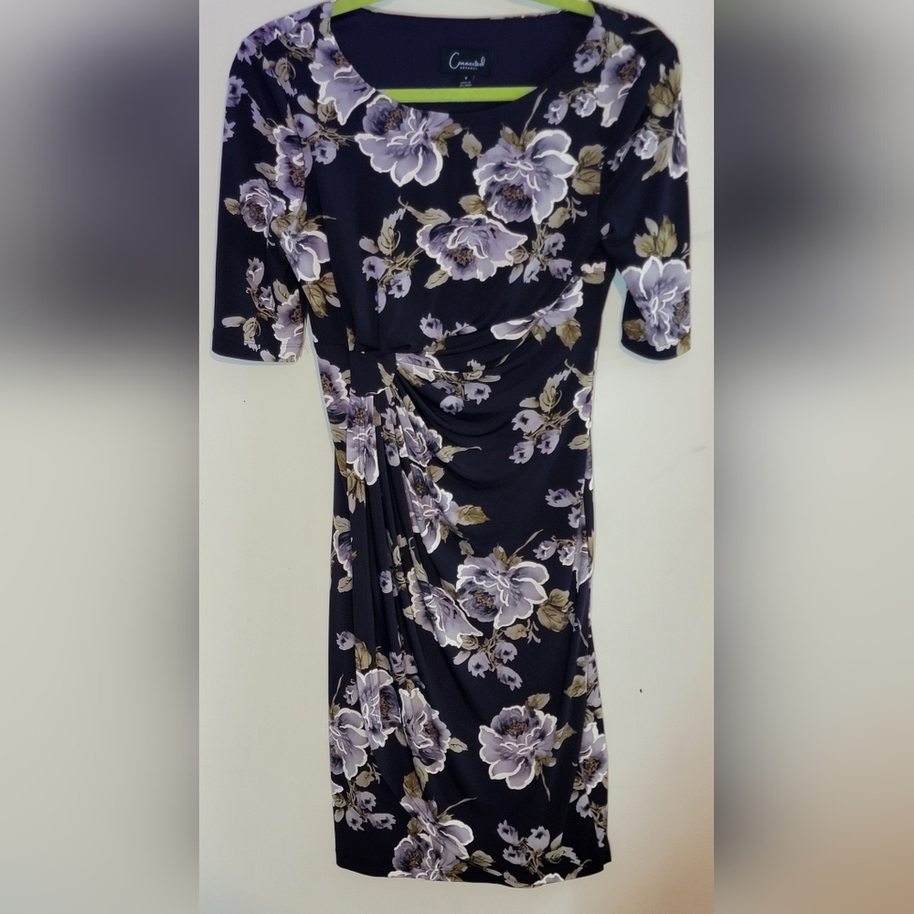 Connected Apparel Dark Purple Floral Midi Dress Size 4